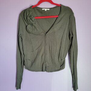 CAbi Womens Cardigan sweater LARGE green V-Neck Button Up